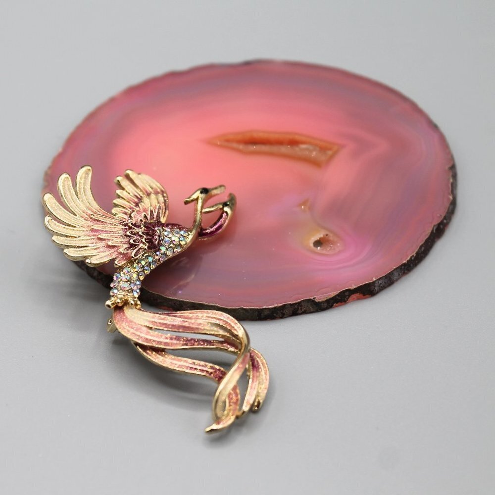 Fairy bird jewelry fashion pin brooch pink yellow gold tone new elegant bautiful